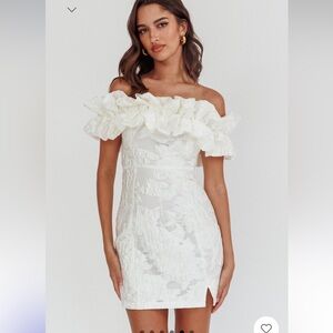 NWT Memoire Off-Shoulder Textured Mini Dress White S